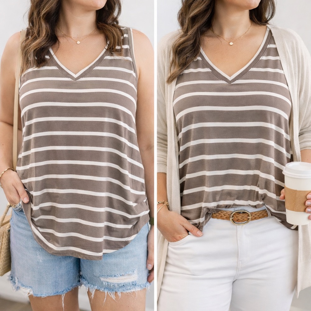 Zenana Outfitters Brown and White Relaxed Tank Top